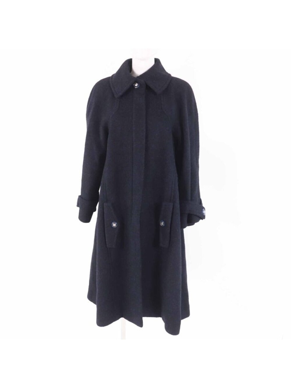 Chanel Alpaca CC Logo Buttoned Long Coat Dark Navy 38
